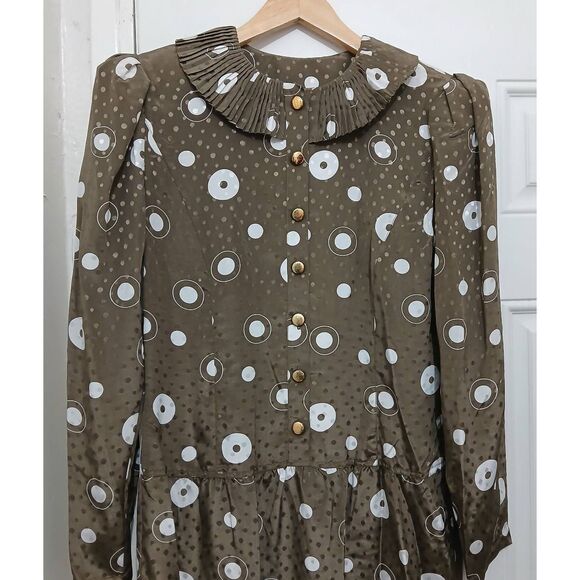 Vintage louis feraud womens Size 8 dress fuff shoulder midi  green Victorian - Picture 3 of 8